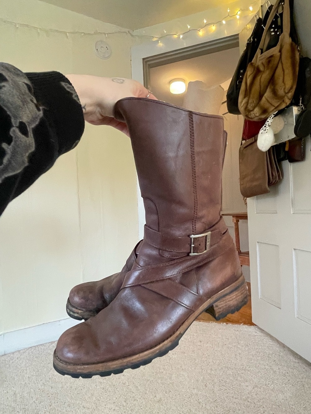 UGG Australia Vintage Chestnut Brown Leather Sherpa Line Branded Boots Comfy Y2K - Picture 3 of 16